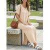 image:imageDokotoo Summer Dresses for Women 2026 Casual Maxi Dress V Neck Cap Sleeve Long Sundress with Pockets Beach VacationParchment