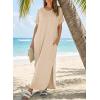 image:imageDokotoo Summer Dresses for Women 2026 Casual Maxi Dress V Neck Cap Sleeve Long Sundress with Pockets Beach VacationParchment