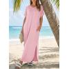 image:imageDokotoo Summer Dresses for Women 2026 Casual Maxi Dress V Neck Cap Sleeve Long Sundress with Pockets Beach VacationPink