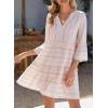 image:imageDokotoo Summer Dresses for Women 2026 Casual V Neck Babydoll Dress 34 Bell Sleeve Beach Vacation Mini DressPink