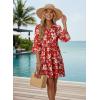 image:imageDokotoo Summer Dresses for Women 2026 Casual V Neck Babydoll Dress 34 Bell Sleeve Beach Vacation Mini DressRed