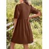 image:imageDokotoo Summer Dresses for Women 2026 Casual V Neck Bow Tie Short Sleeve Empire Waist ALine Mini DressCoffee