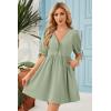 image:imageDokotoo Summer Dresses for Women 2026 Casual V Neck Bow Tie Short Sleeve Empire Waist ALine Mini DressSmoke Green