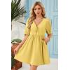 image:imageDokotoo Summer Dresses for Women 2026 Casual V Neck Bow Tie Short Sleeve Empire Waist ALine Mini DressYellow Cream