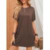 image:imageDokotoo Summer Dresses for Women 2026 Short Sleeve T Shirt Dress Loose Mini Dresses with PocketsA1 Brown