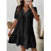 image:imageDokotoo Summer Dresses for Women Casual V Neck Puff Short Sleeve Ruffled Solid Cute Babydoll Mini Dress with PocketsBlack