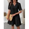 image:imageDokotoo Summer Dresses for Women Casual V Neck Puff Short Sleeve Ruffled Solid Cute Babydoll Mini Dress with PocketsBlack