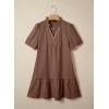 image:imageDokotoo Summer Dresses for Women Casual V Neck Puff Short Sleeve Ruffled Solid Cute Babydoll Mini Dress with PocketsBrown