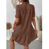 image:imageDokotoo Summer Dresses for Women Casual V Neck Puff Short Sleeve Ruffled Solid Cute Babydoll Mini Dress with PocketsBrown