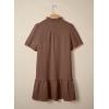 image:imageDokotoo Summer Dresses for Women Casual V Neck Puff Short Sleeve Ruffled Solid Cute Babydoll Mini Dress with PocketsBrown