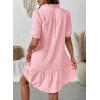 image:imageDokotoo Summer Dresses for Women Casual V Neck Puff Short Sleeve Ruffled Solid Cute Babydoll Mini Dress with PocketsPink