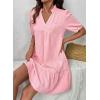 image:imageDokotoo Summer Dresses for Women Casual V Neck Puff Short Sleeve Ruffled Solid Cute Babydoll Mini Dress with PocketsPink