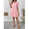 image:imageDokotoo Summer Dresses for Women Casual V Neck Puff Short Sleeve Ruffled Solid Cute Babydoll Mini Dress with PocketsPink
