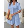 image:imageDokotoo Summer Dresses for Women Casual V Neck Puff Short Sleeve Ruffled Solid Cute Babydoll Mini Dress with PocketsSky Blue