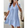 image:imageDokotoo Summer Dresses for Women Casual V Neck Puff Short Sleeve Ruffled Solid Cute Babydoll Mini Dress with PocketsSky Blue