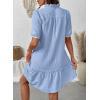 image:imageDokotoo Summer Dresses for Women Casual V Neck Puff Short Sleeve Ruffled Solid Cute Babydoll Mini Dress with PocketsSky Blue