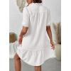 image:imageDokotoo Summer Dresses for Women Casual V Neck Puff Short Sleeve Ruffled Solid Cute Babydoll Mini Dress with PocketsWhite