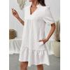 image:imageDokotoo Summer Dresses for Women Casual V Neck Puff Short Sleeve Ruffled Solid Cute Babydoll Mini Dress with PocketsWhite