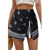 image:imageDokotoo Summer Shorts Skorts for Women Boho Floral Print Elastic Waist Asymmetrical Hem Beach Mini SkirtBlack