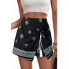 image:imageDokotoo Summer Shorts Skorts for Women Boho Floral Print Elastic Waist Asymmetrical Hem Beach Mini SkirtBlack