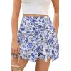 image:imageDokotoo Summer Shorts Skorts for Women Boho Floral Print Elastic Waist Asymmetrical Hem Beach Mini SkirtBlue