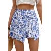 image:imageDokotoo Summer Shorts Skorts for Women Boho Floral Print Elastic Waist Asymmetrical Hem Beach Mini SkirtBlue