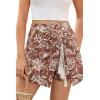 image:imageDokotoo Summer Shorts Skorts for Women Boho Floral Print Elastic Waist Asymmetrical Hem Beach Mini SkirtBrown
