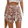 image:imageDokotoo Summer Shorts Skorts for Women Boho Floral Print Elastic Waist Asymmetrical Hem Beach Mini SkirtBrown