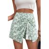 image:imageDokotoo Summer Shorts Skorts for Women Boho Floral Print Elastic Waist Asymmetrical Hem Beach Mini SkirtGreen