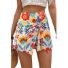 image:imageDokotoo Summer Shorts Skorts for Women Boho Floral Print Elastic Waist Asymmetrical Hem Beach Mini SkirtMulti