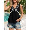 image:imageDokotoo Summer Tank Tops for Women Casual V Neck Sleeveless Floral Print Shirts Loose Color Block Tunic BlouseBlack