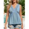 image:imageDokotoo Summer Tank Tops for Women Casual V Neck Sleeveless Floral Print Shirts Loose Color Block Tunic BlouseBlue