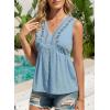 image:imageDokotoo Summer Tank Tops for Women Casual V Neck Sleeveless Floral Print Shirts Loose Color Block Tunic BlouseBlue