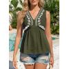 image:imageDokotoo Summer Tank Tops for Women Casual V Neck Sleeveless Floral Print Shirts Loose Color Block Tunic BlouseGreen