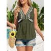 image:imageDokotoo Summer Tank Tops for Women Casual V Neck Sleeveless Floral Print Shirts Loose Color Block Tunic BlouseGreen