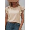 image:imageDokotoo Summer Tops for Women 2026 Casual Round Neck Ruffle Cap Sleeve Blouse Shirts Solid Color Tunic TopsApricot