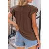 image:imageDokotoo Summer Tops for Women 2026 Casual Round Neck Ruffle Cap Sleeve Blouse Shirts Solid Color Tunic TopsCoffee