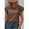 image:imageDokotoo Summer Tops for Women 2026 Casual Round Neck Ruffle Cap Sleeve Blouse Shirts Solid Color Tunic TopsCoffee