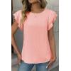 image:imageDokotoo Summer Tops for Women 2026 Casual Round Neck Ruffle Cap Sleeve Blouse Shirts Solid Color Tunic TopsLight Pink