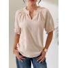 image:imageDokotoo Summer Tops for Women Casual Puff Short Sleeve Shirts Lace Crewneck Solid Floral Embroidered BlousesBeige