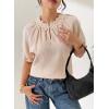 image:imageDokotoo Summer Tops for Women Casual Puff Short Sleeve Shirts Lace Crewneck Solid Floral Embroidered BlousesBeige