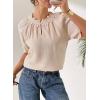 image:imageDokotoo Summer Tops for Women Casual Puff Short Sleeve Shirts Lace Crewneck Solid Floral Embroidered BlousesBeige