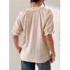 image:imageDokotoo Summer Tops for Women Casual Puff Short Sleeve Shirts Lace Crewneck Solid Floral Embroidered BlousesBeige