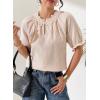 image:imageDokotoo Summer Tops for Women Casual Puff Short Sleeve Shirts Lace Crewneck Solid Floral Embroidered BlousesBeige