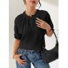 image:imageDokotoo Summer Tops for Women Casual Puff Short Sleeve Shirts Lace Crewneck Solid Floral Embroidered BlousesBlack