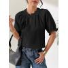 image:imageDokotoo Summer Tops for Women Casual Puff Short Sleeve Shirts Lace Crewneck Solid Floral Embroidered BlousesBlack