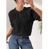 image:imageDokotoo Summer Tops for Women Casual Puff Short Sleeve Shirts Lace Crewneck Solid Floral Embroidered BlousesBlack