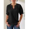 image:imageDokotoo Summer Tops for Women Casual Puff Short Sleeve Shirts Lace Crewneck Solid Floral Embroidered BlousesBlack