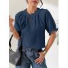 image:imageDokotoo Summer Tops for Women Casual Puff Short Sleeve Shirts Lace Crewneck Solid Floral Embroidered BlousesDark Blue