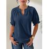 image:imageDokotoo Summer Tops for Women Casual Puff Short Sleeve Shirts Lace Crewneck Solid Floral Embroidered BlousesDark Blue